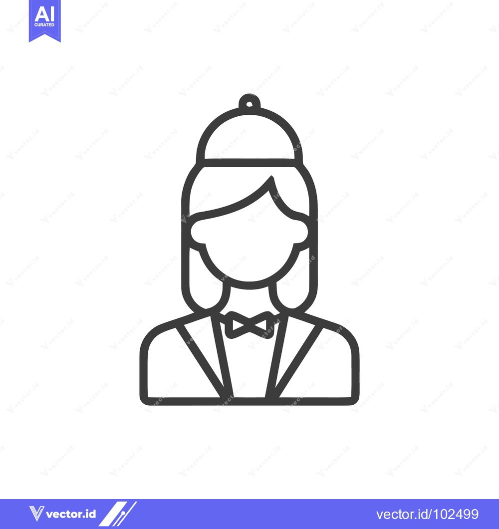 Premium Vector of Minimalist Outline Icon of a Female Hotel Bellhop with Bow Tie and Pil