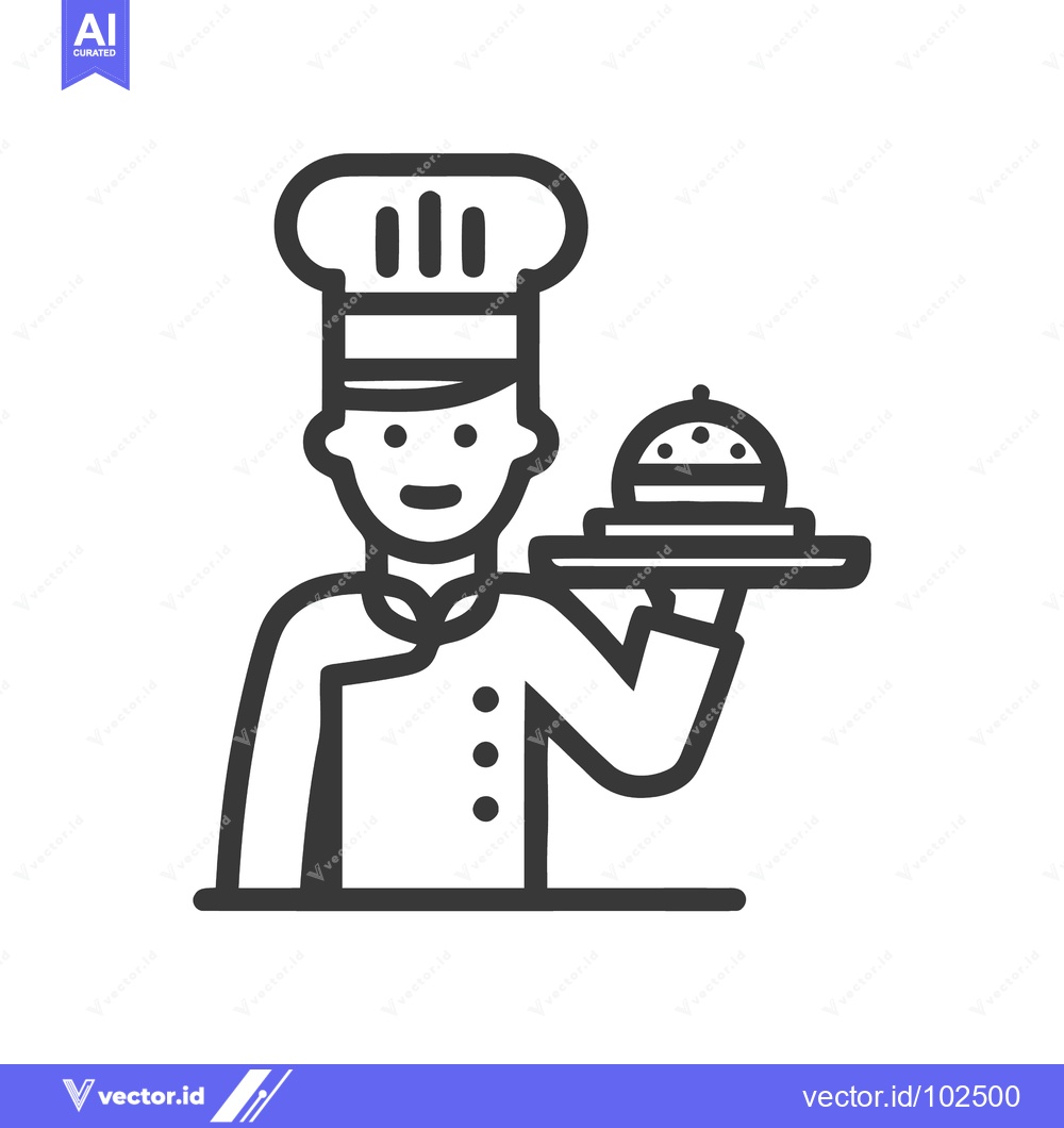Premium Vector dari Simple Line Art Icon of a Smiling Chef Serving a Covered Burger