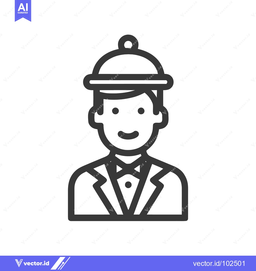 Premium Vector dari Friendly Waiter with Serving Cloche Hat, Minimalist Hospitality Icon