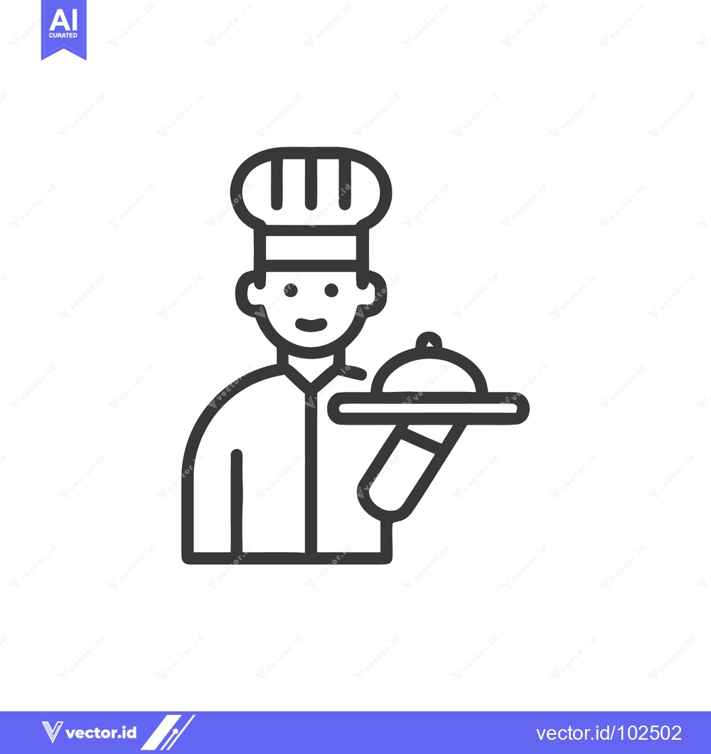 Premium Vector dari Smiling Chef in Toque Hat Serving a Covered Dish, a Minimalist Line Ar