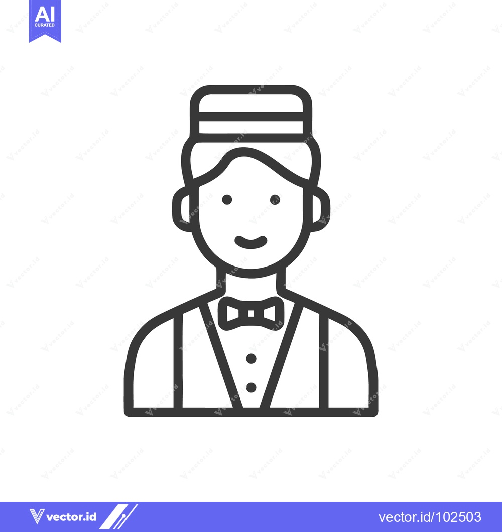 Premium Vector of Smiling Bellboy in Uniform, a Minimalist Line Art Icon for Hospitality