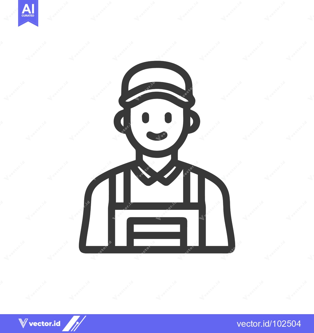Premium Vector of Friendly Craftsman in Cap and Overalls, Minimalist Outline Icon