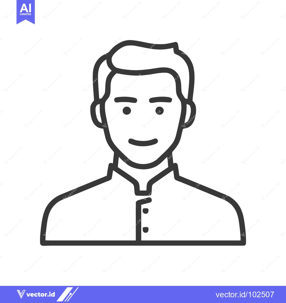 Premium Vector of Sleek Line Art Icon of a Smiling Man with a Modern Hairstyle and Stand