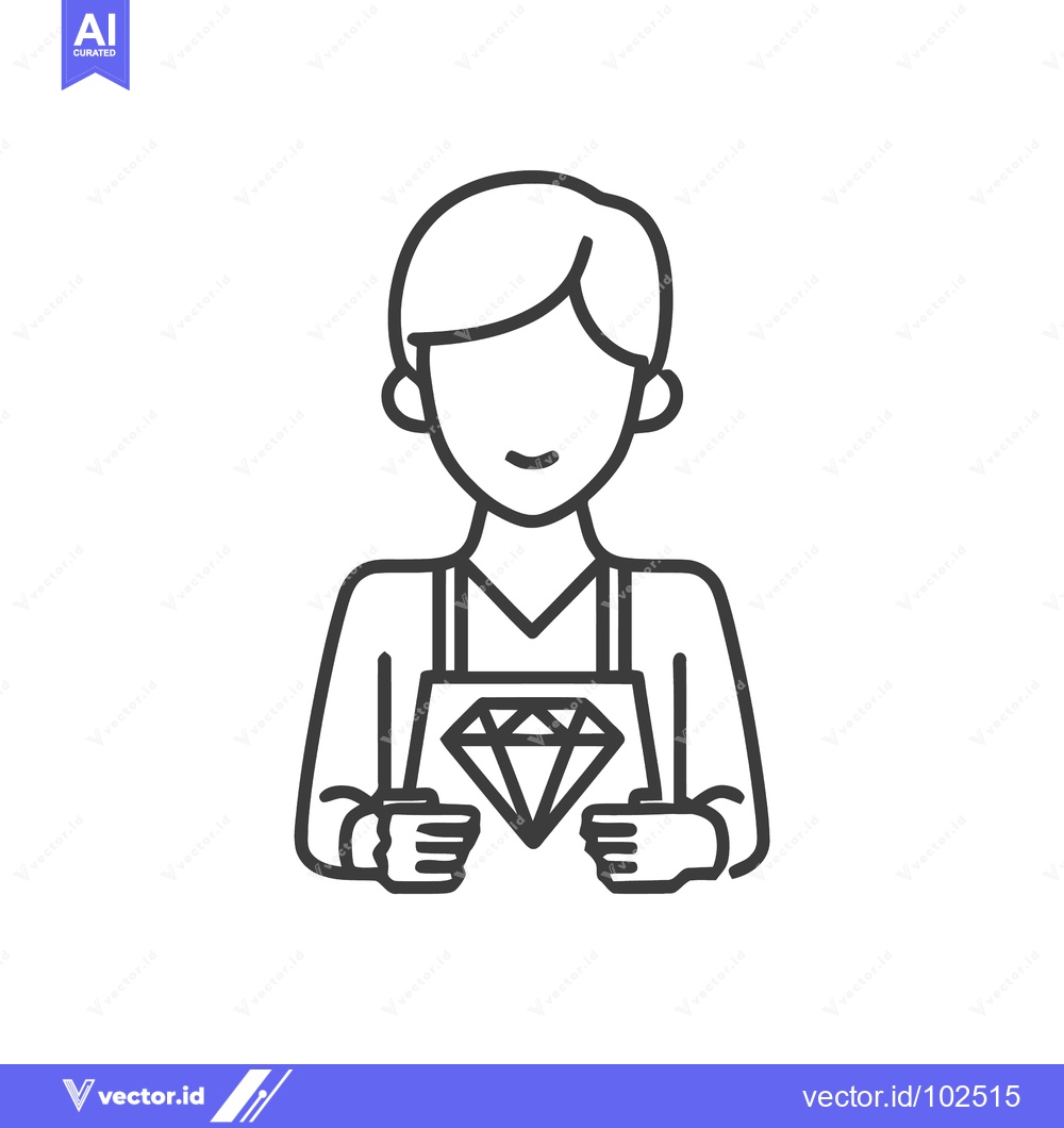 Premium Vector dari Professional Jeweler Holding a Large Diamond, Minimalist Line Art Icon