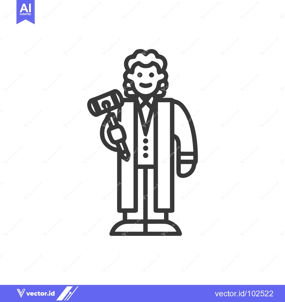 Premium Vector of Smiling Judge in Traditional Robe and Wig Holding a Gavel, Minimalist
