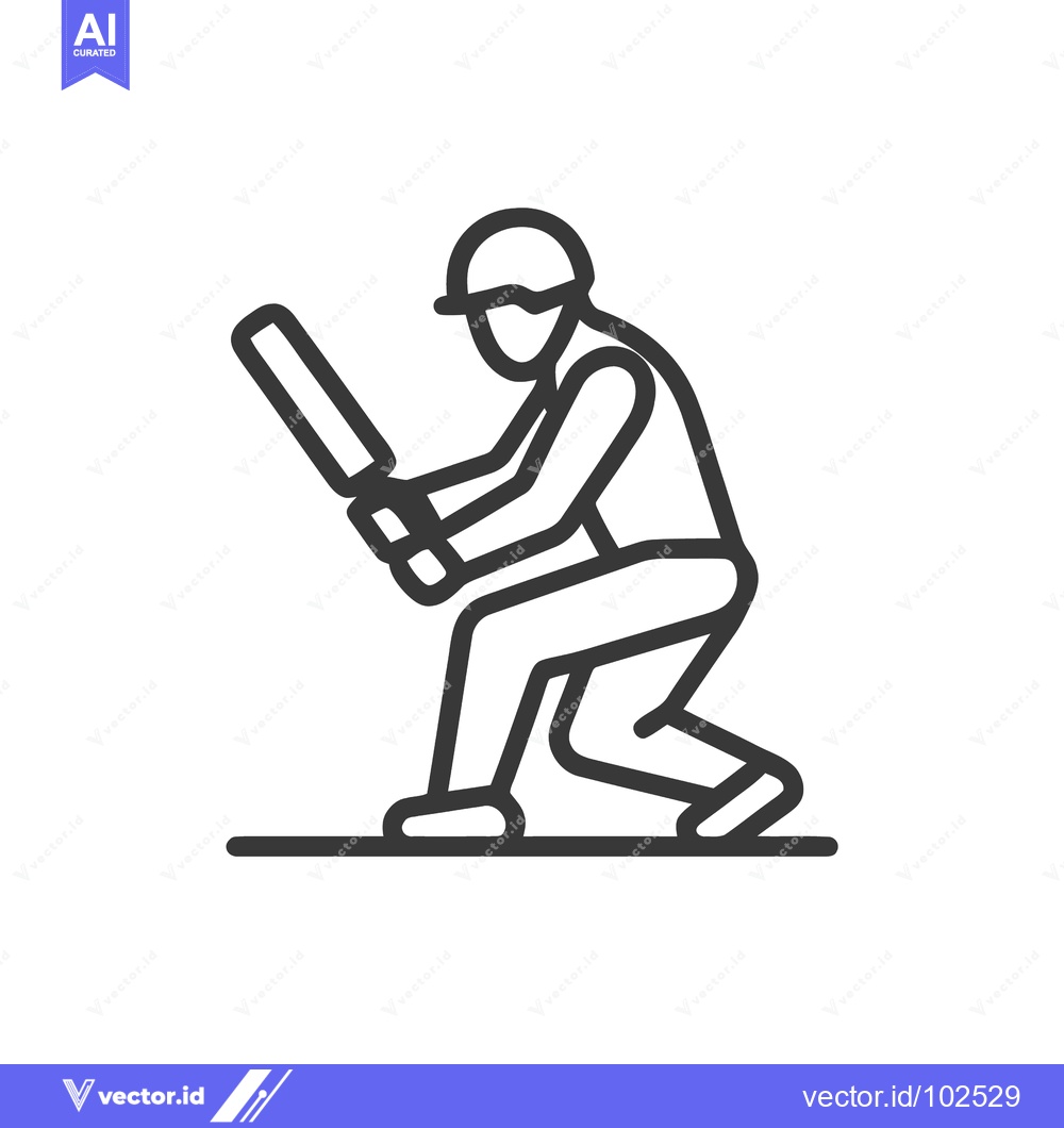 Premium Vector dari Stylized Cricket Batsman Icon: Ready to Strike, Dynamic Sports Line Ar
