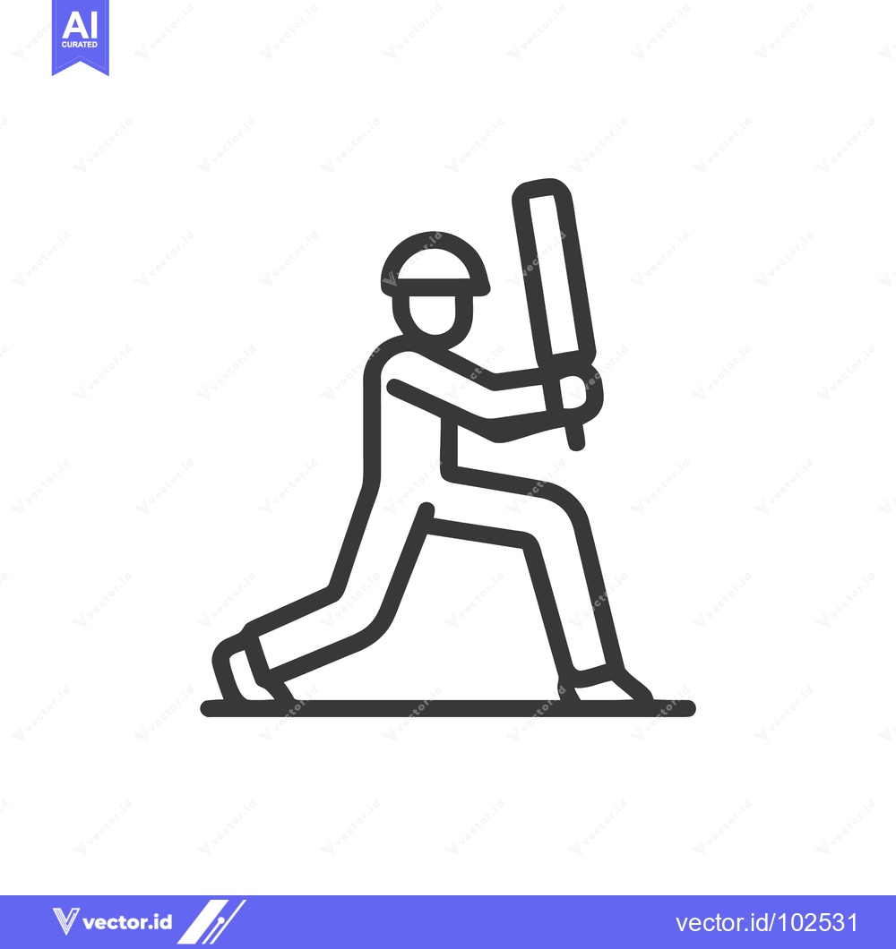 Premium Vector dari Clean Vector Outline of a Cricket Player Batting, Ready to Hit the Bal