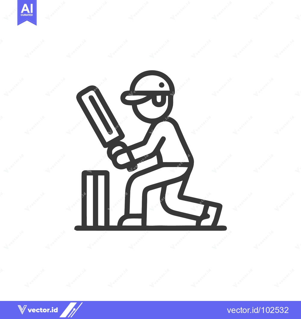 Premium Vector of Minimalist Line Art Icon: Cricket Batsman in Batting Stance with Bat a