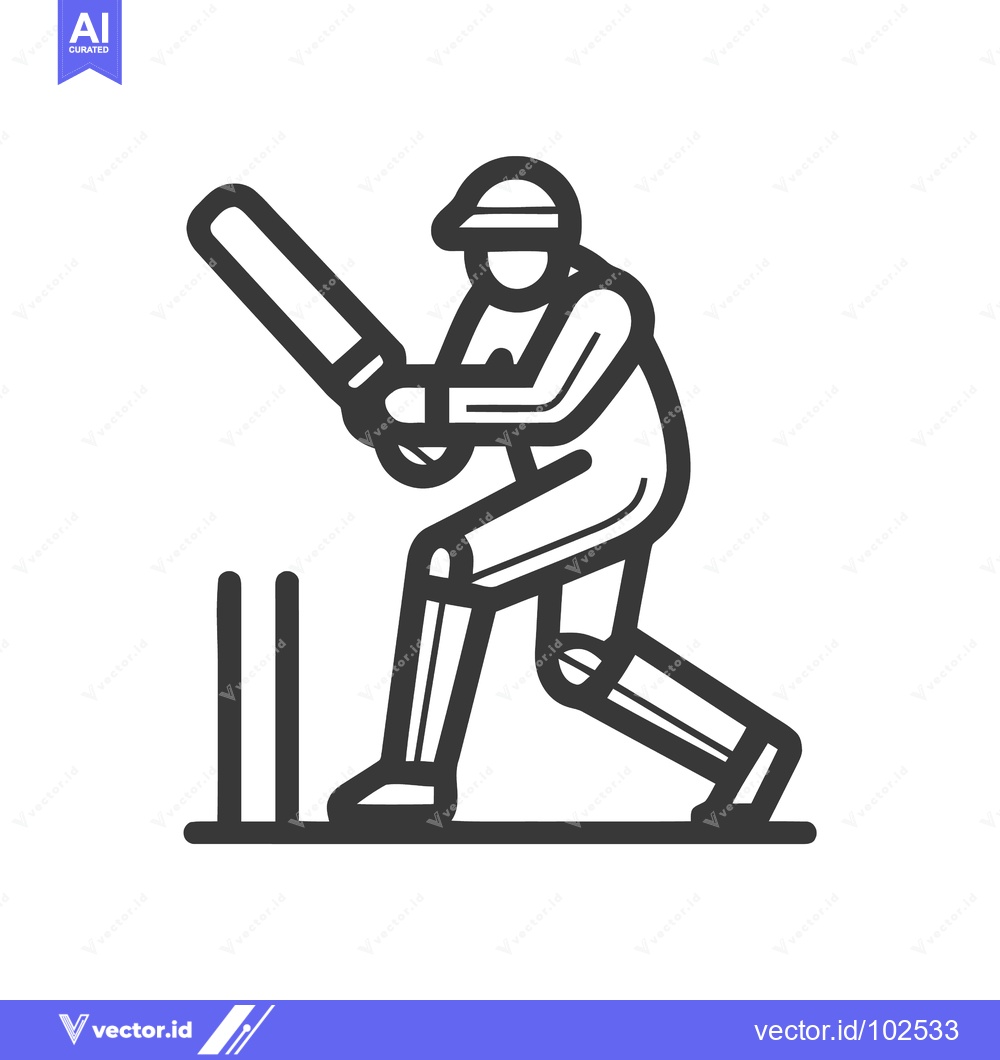 Premium Vector dari Dynamic Monochrome Cricket Batsman Icon in Batting Stance with Wickets