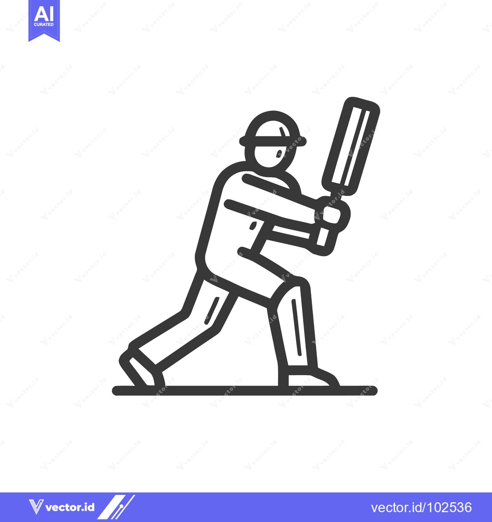 Premium Vector dari Minimalist Line Art Icon of a Cricket Batsman in Batting Stance, Ready