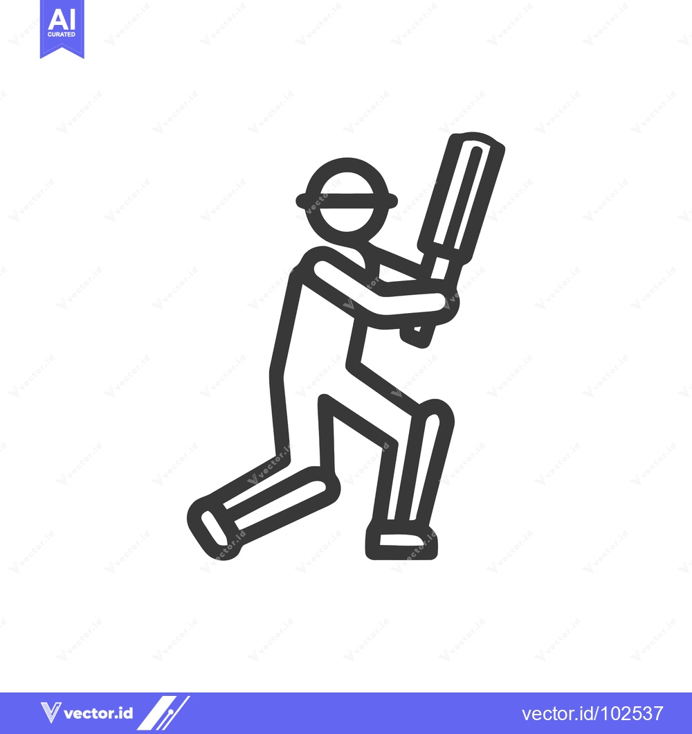 Premium Vector of Minimalist Cricket Batsman Line Art Icon in Batting Stance, Modern Spo