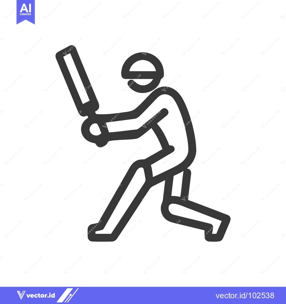 Premium Vector dari Minimalist Cricket Player Icon in Batting Stance, Black Line Art Vecto