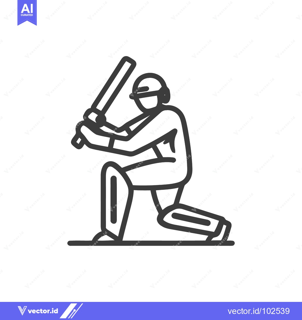 Premium Vector dari Simple Line Art Cricket Batsman Icon Kneeling with Bat, Ready to Strik