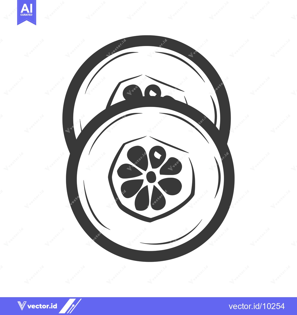 Premium Vector of A Black and White Illustration of a Cut Fruit with a Flower-Shaped Cen
