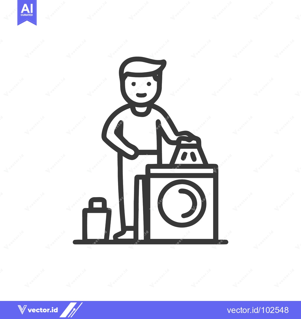 Premium Vector dari Clean Line Art Icon: Person Doing Laundry, Loading Washing Machine wit