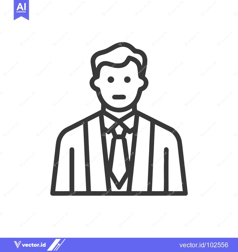 Premium Vector of Clean Line Art Icon of Professional Man in Suit and Tie, Neutral Expre