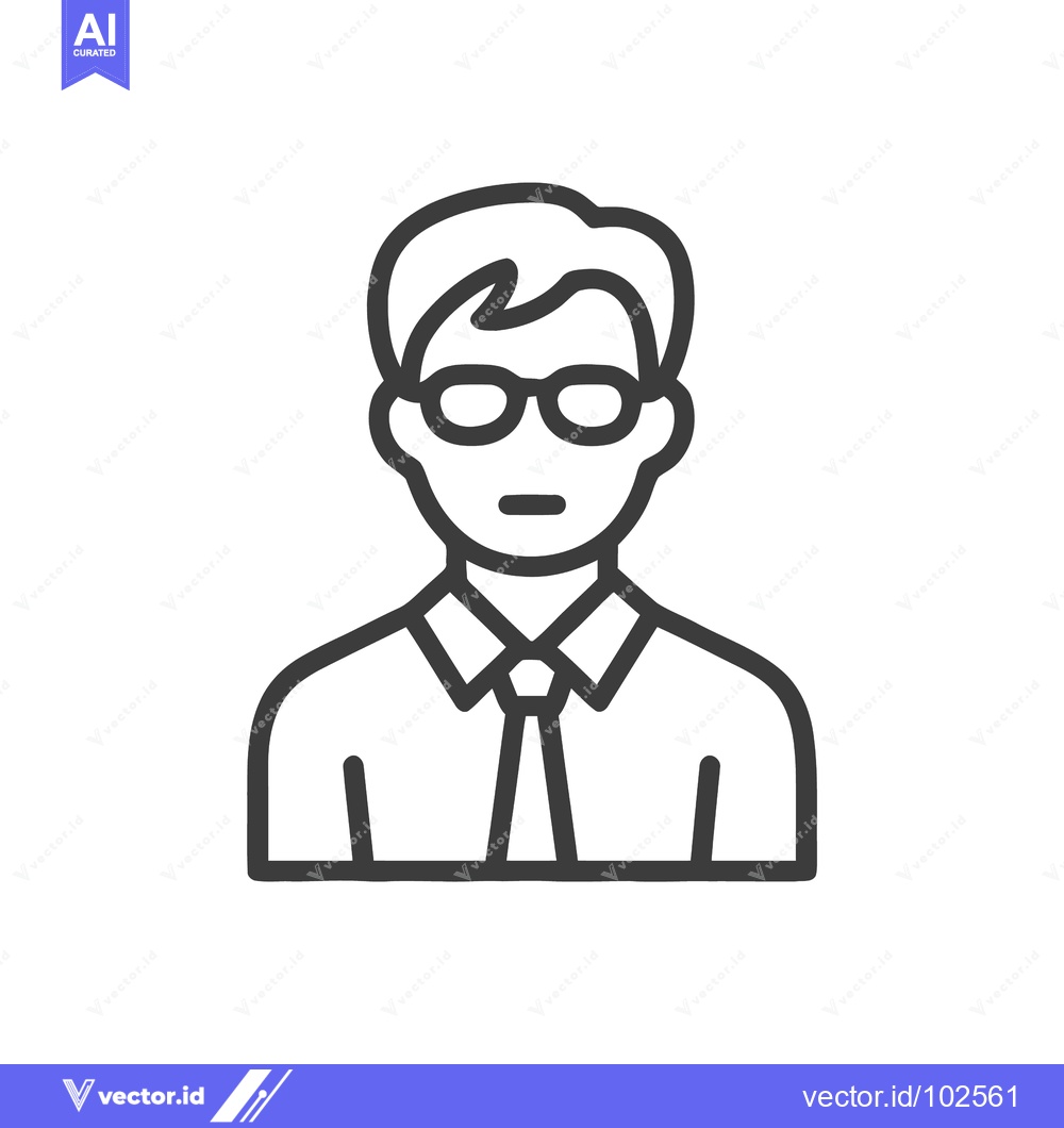 Premium Vector dari Simple Line Art Icon of a Man with Glasses and Tie, Professional Avata