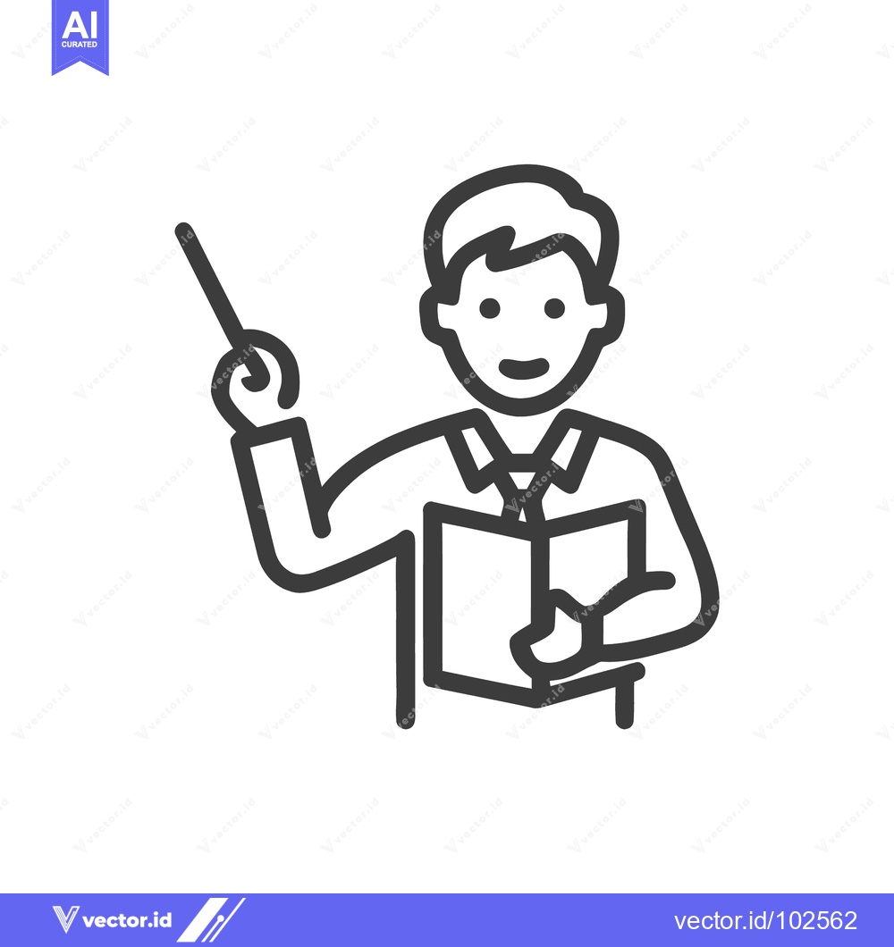 Premium Vector dari Simple Line Art Icon of Smiling Male Instructor with Pointer and Book,