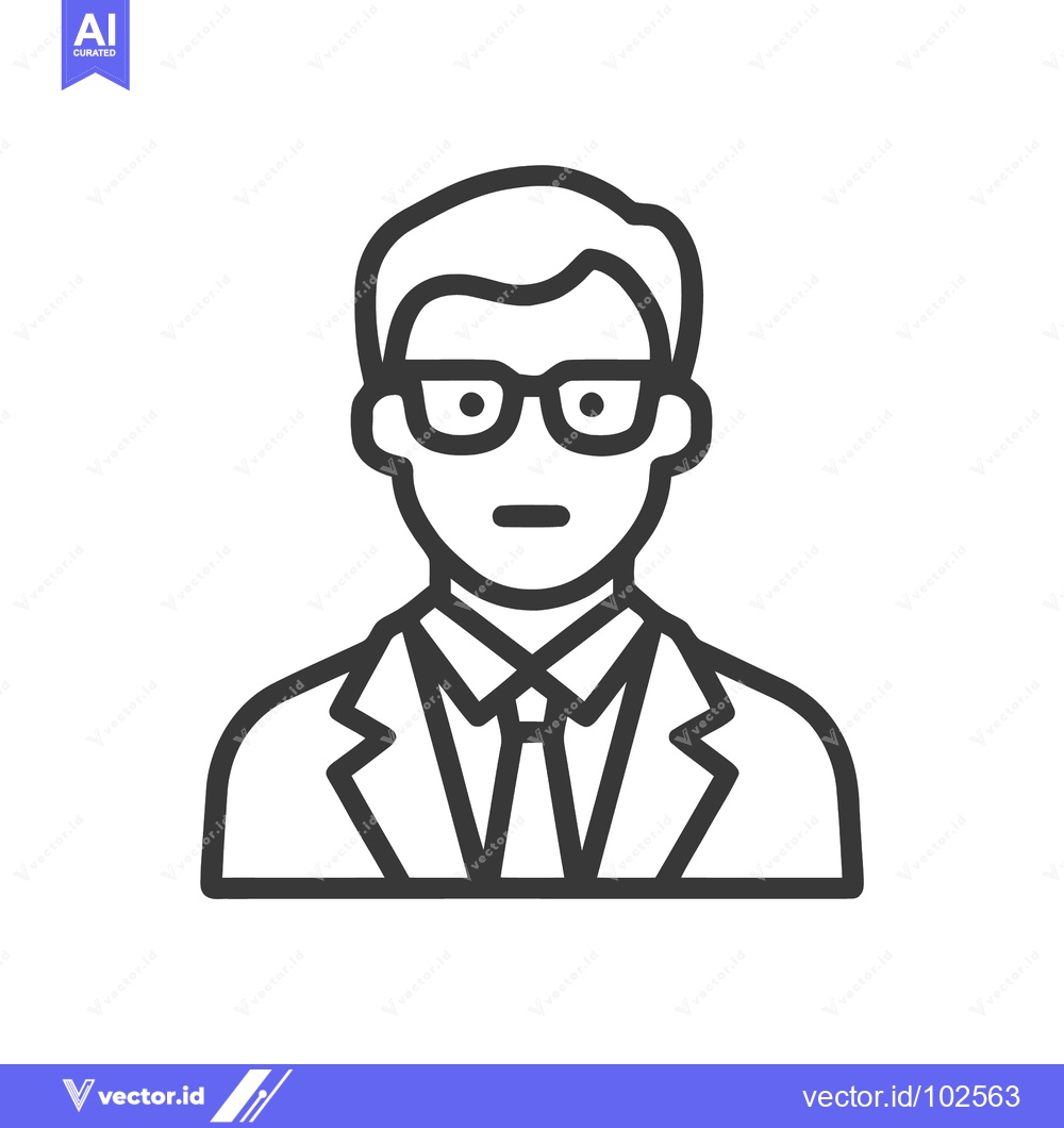 Premium Vector of Monochrome Line Art Icon of a Professional Man in Glasses and Suit