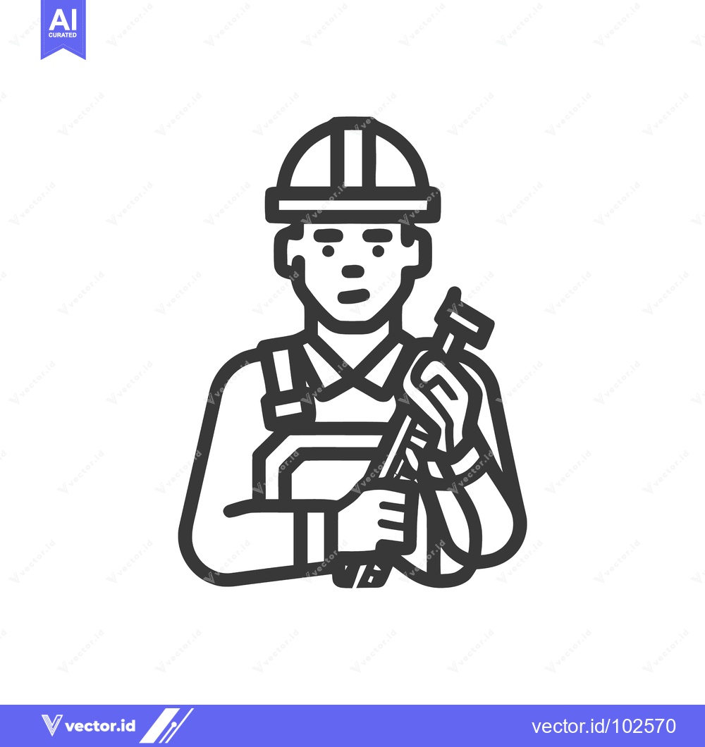 Premium Vector dari Skilled Construction Worker Icon with Wrench and Hard Hat, Minimalist