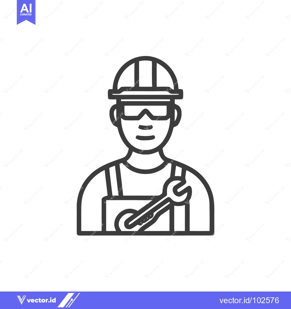 Premium Vector dari Minimalist Line Art Icon of a Worker in Hard Hat and Safety Goggles Ho