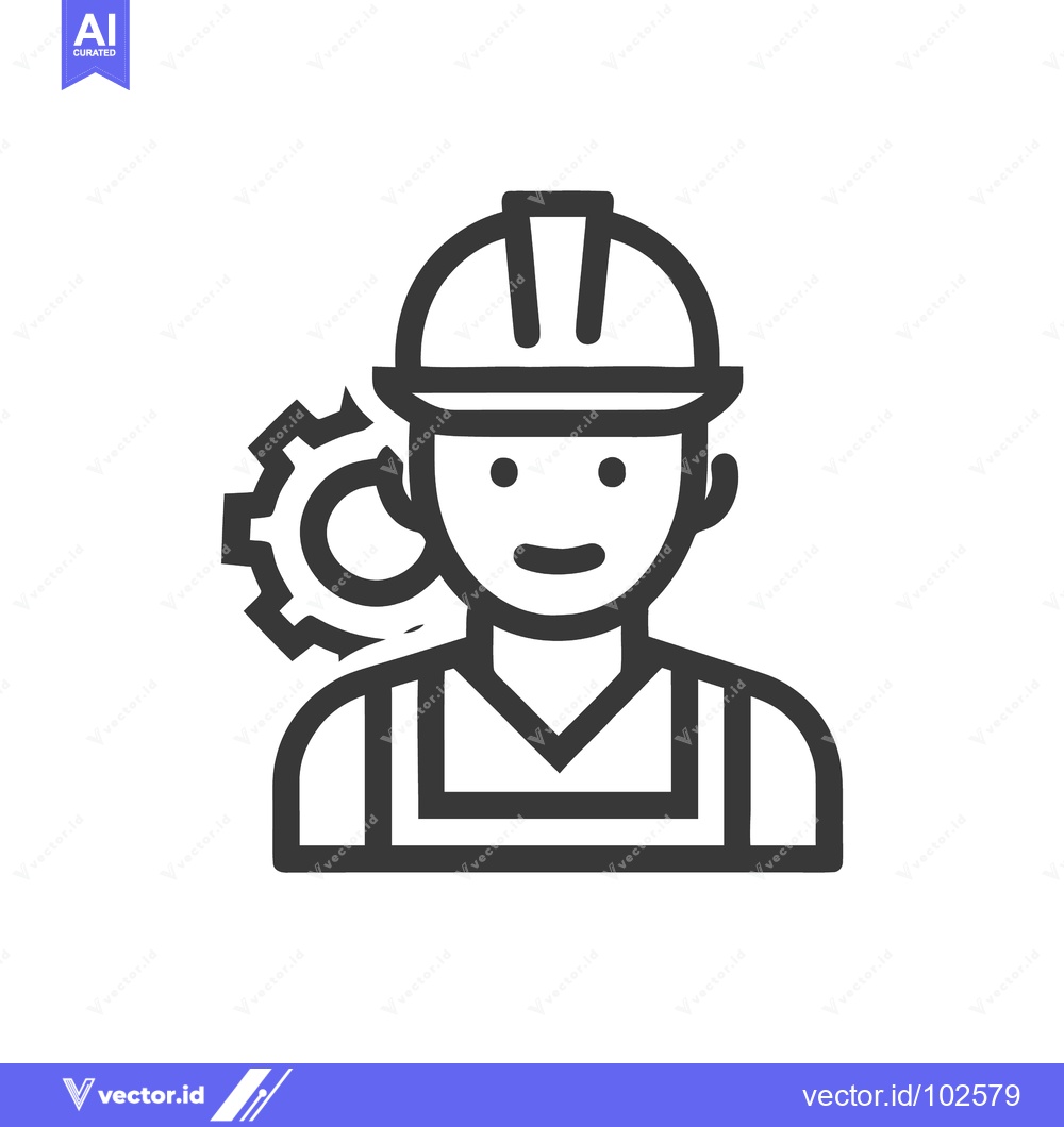 Premium Vector dari Minimalist Outline Icon of Engineer or Construction Worker with Hard H