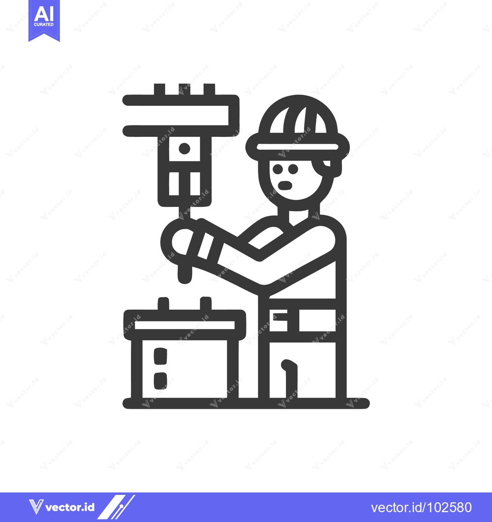 Premium Vector of Monochrome Vector Icon of Industrial Worker Operating Precision Press