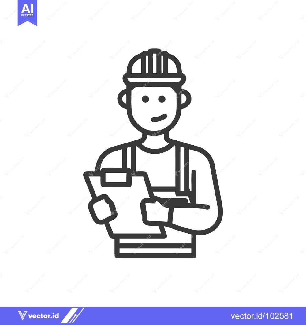 Premium Vector dari Stylized Engineer Icon with Clipboard and Hard Hat in Clean Minimalist