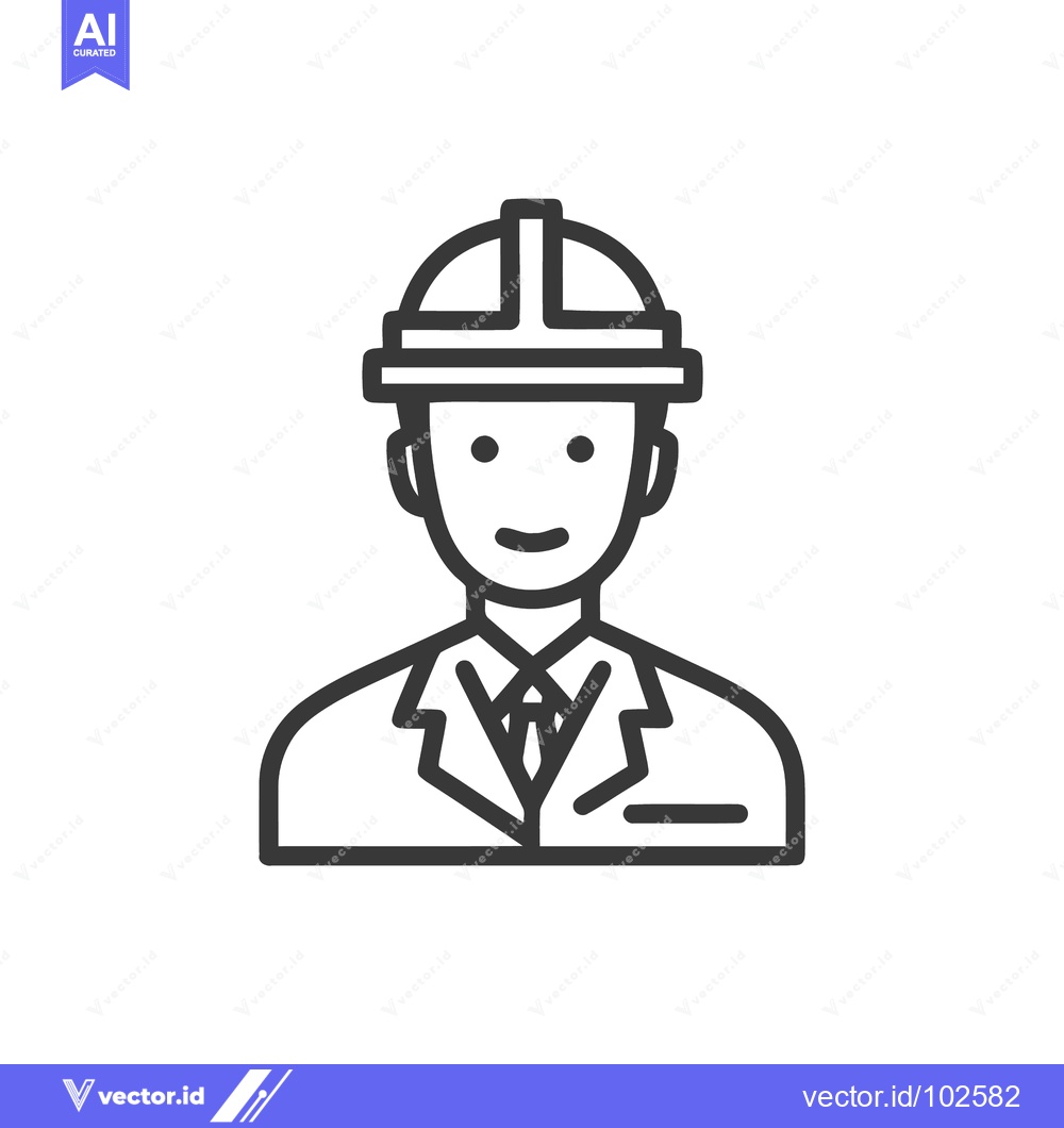 Premium Vector dari Professional Engineer Icon with Hard Hat and Suit, Minimalist Line Art