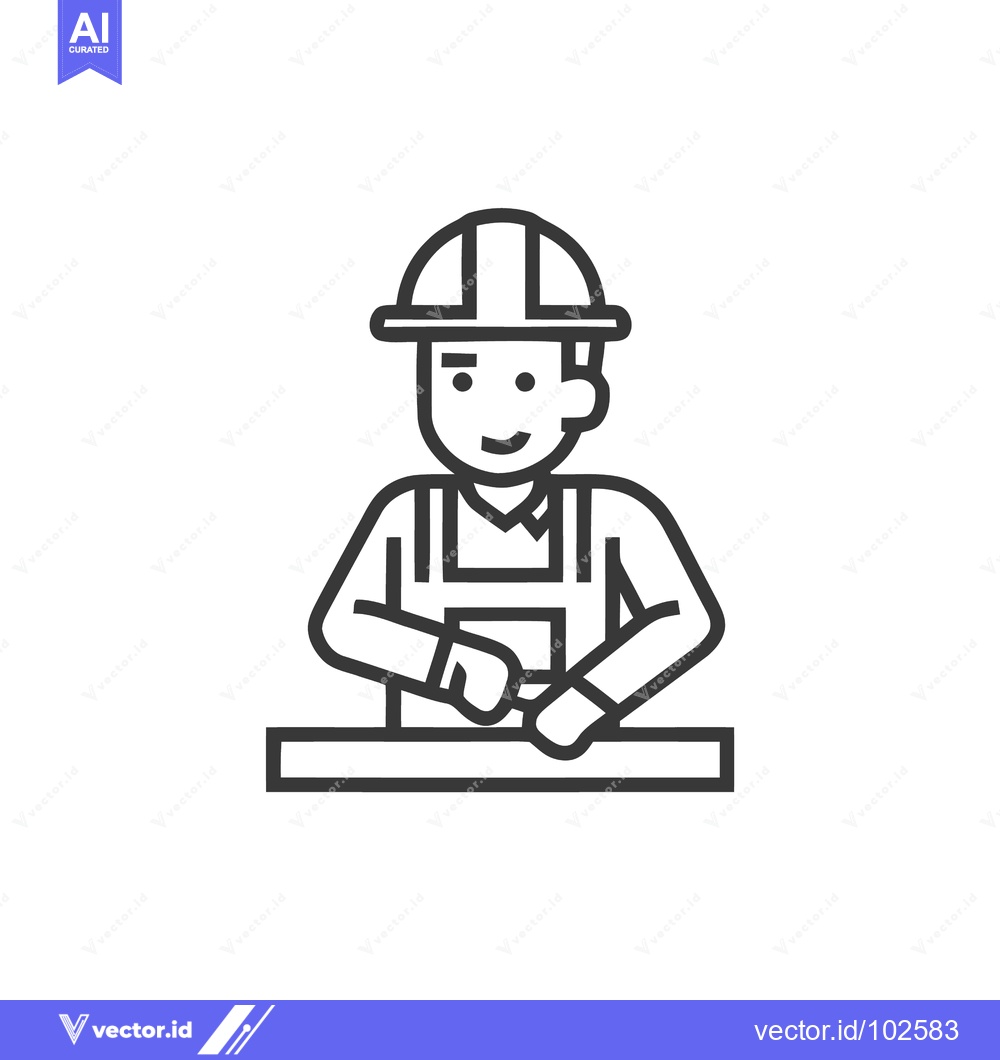 Premium Vector dari Smiling Line Art Icon of Construction Worker in Hard Hat and Overalls
