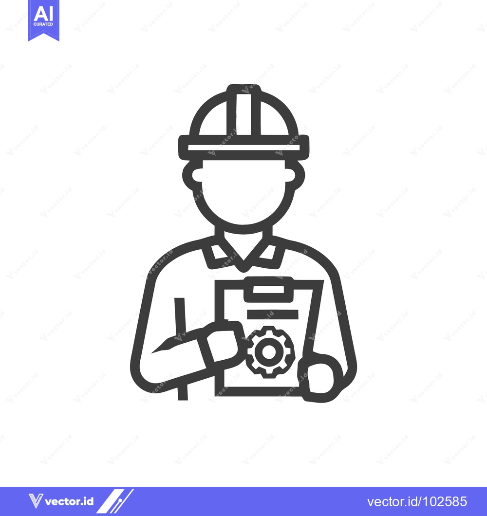 Premium Vector of Outline Icon of Engineer or Worker in Hard Hat Holding Clipboard with