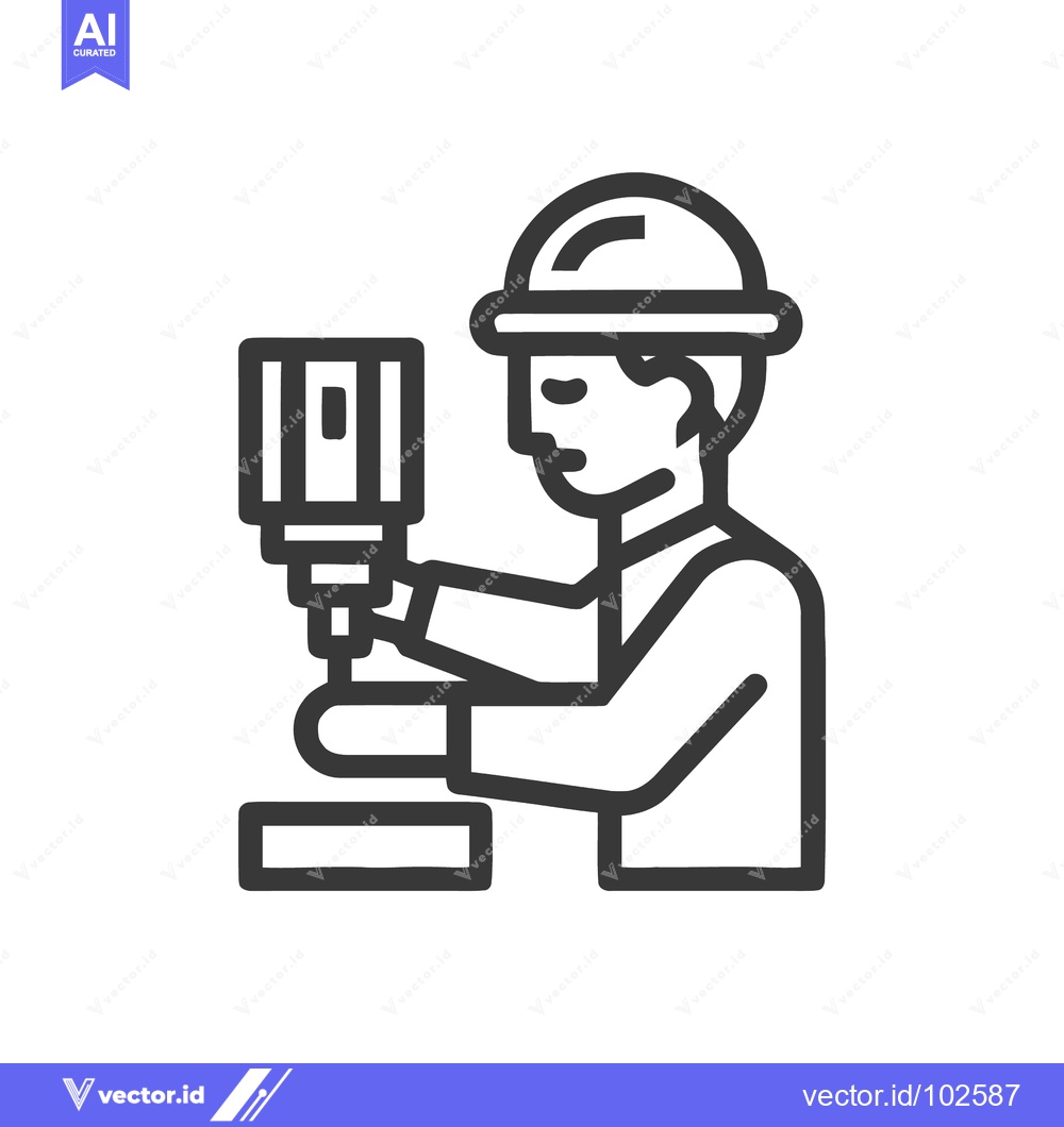 Premium Vector dari Industrial Worker Operating Drilling Machine Icon in Minimalist Line A