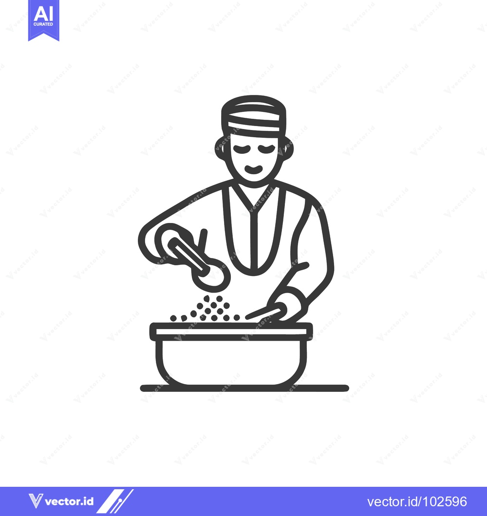 Premium Vector dari Minimalist Line Art Icon of Chef Pouring Ingredients into Mixing Bowl