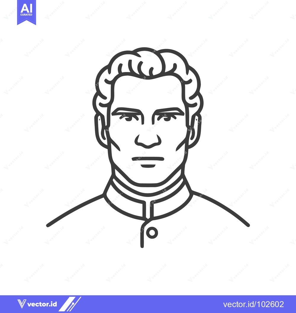 Premium Vector of Monochrome Vector Outline of a Man with Wavy Hair and Formal Collar