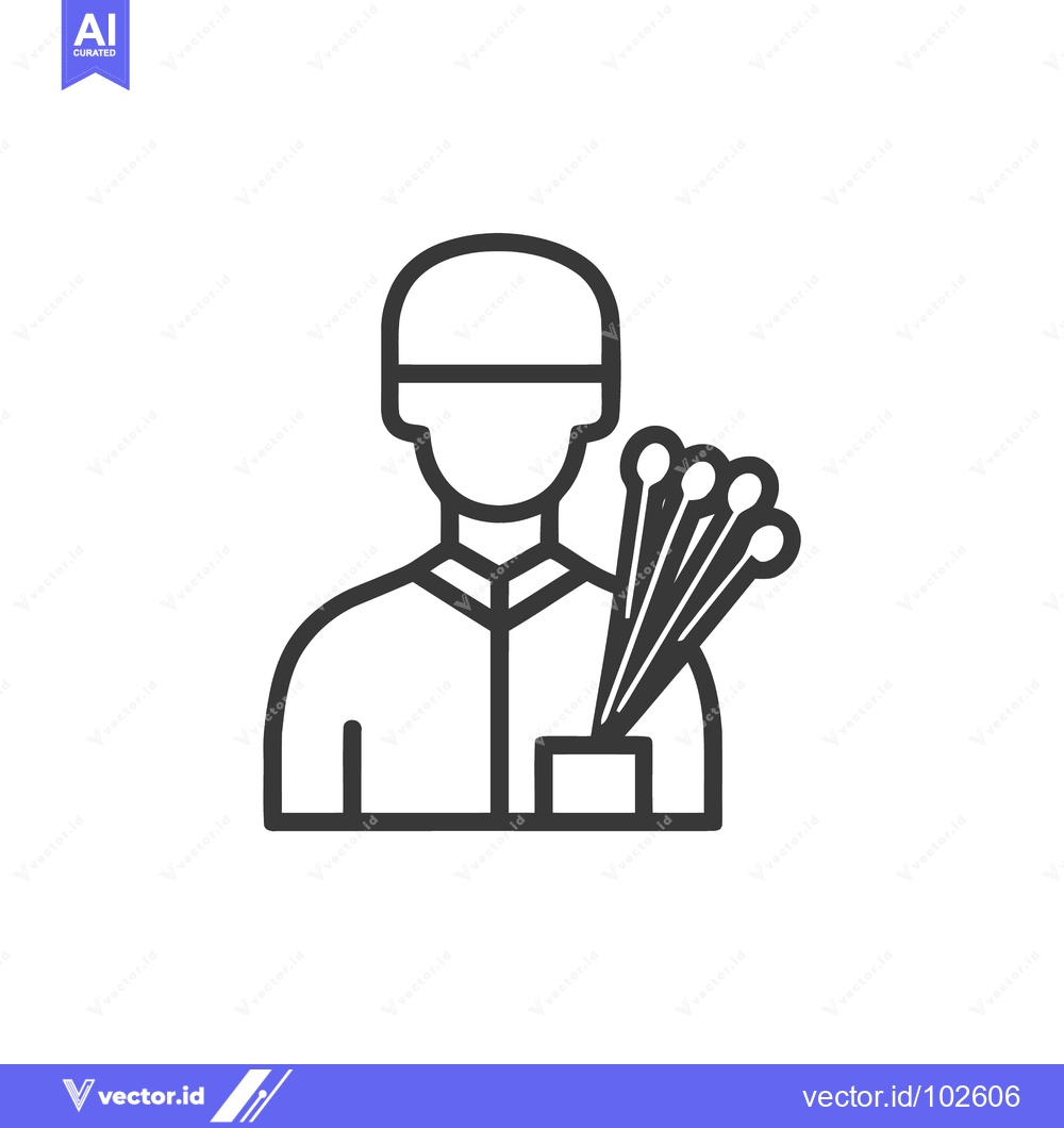 Premium Vector of Stylized Line Art Icon of Person in Cap Holding Cotton Swabs or Matchs