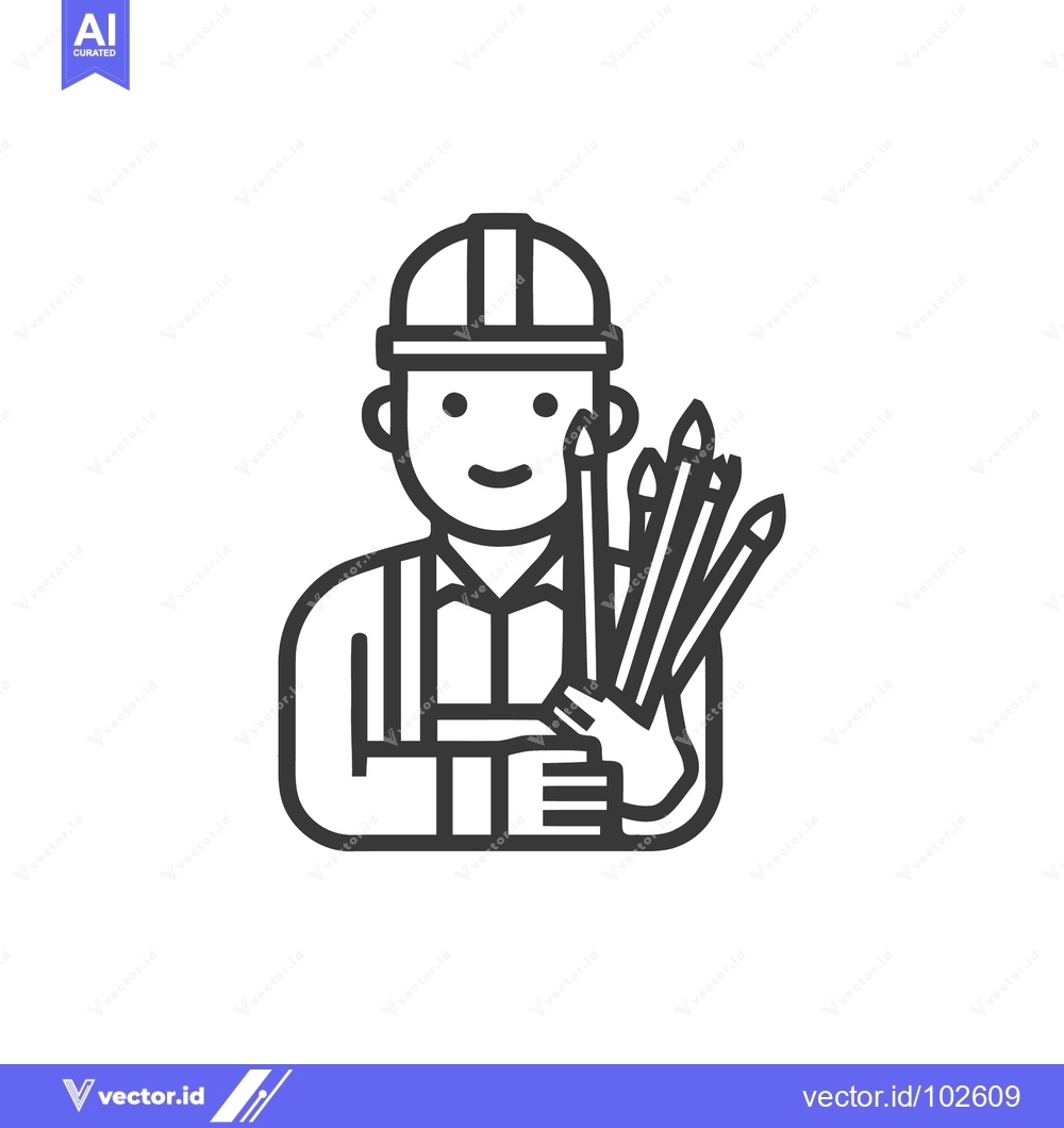 Premium Vector of Smiling Engineer or Architect Icon with Hard Hat Holding Design Pencil