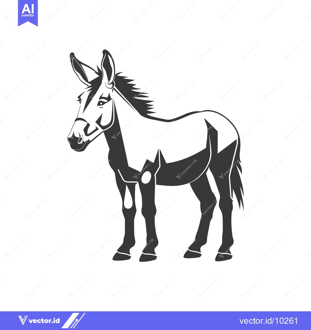 Premium Vector dari A black and white illustration of a donkey standing.