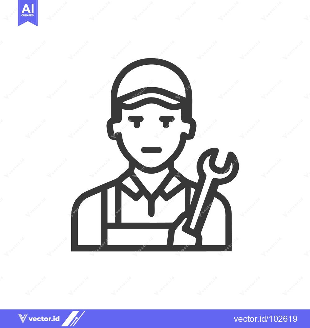 Premium Vector dari Stoic Male Mechanic Line Art Icon with Wrench for Repair Services
