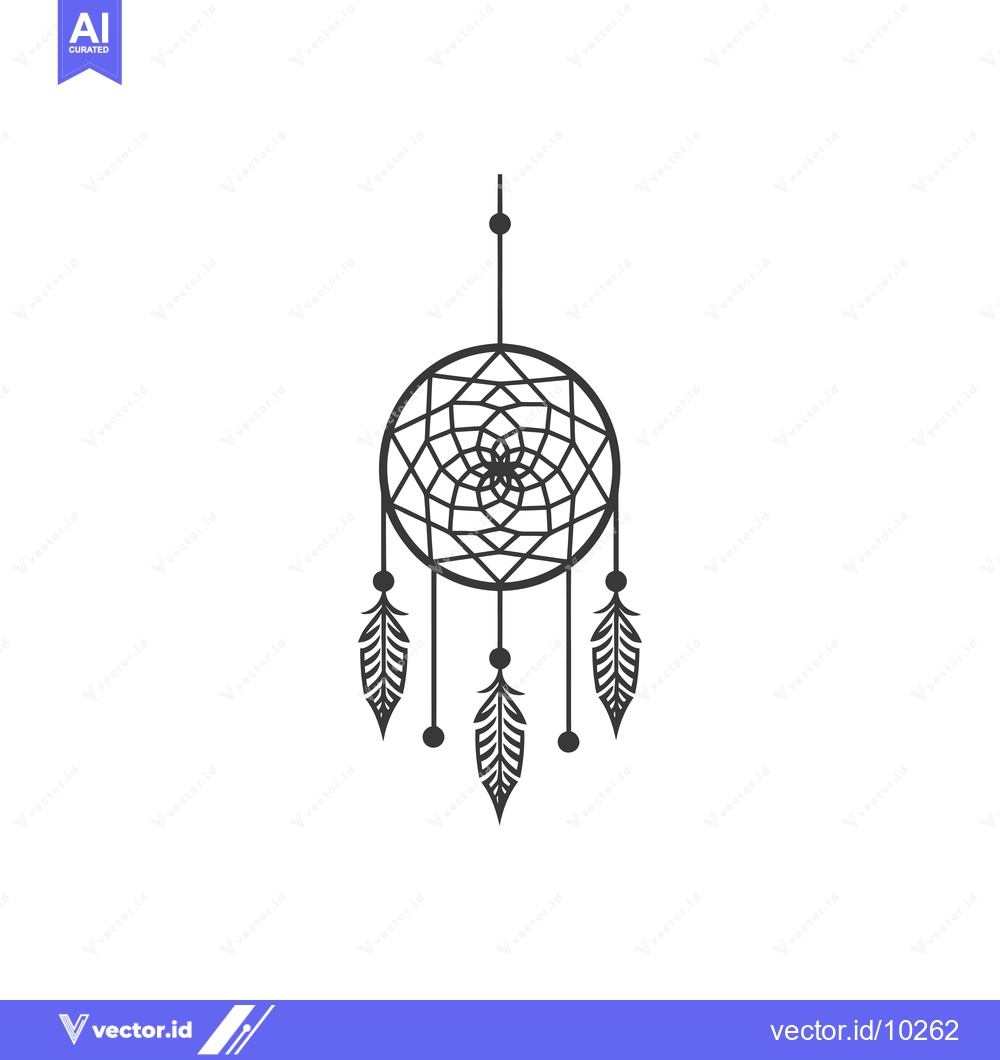 Premium Vector dari A Black and White Illustration of a Dreamcatcher with Feathers