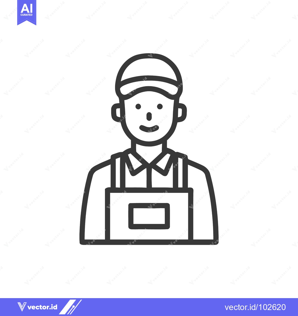 Premium Vector dari Clean Line Art Icon of Smiling Worker in Cap and Apron, Minimalist Vec