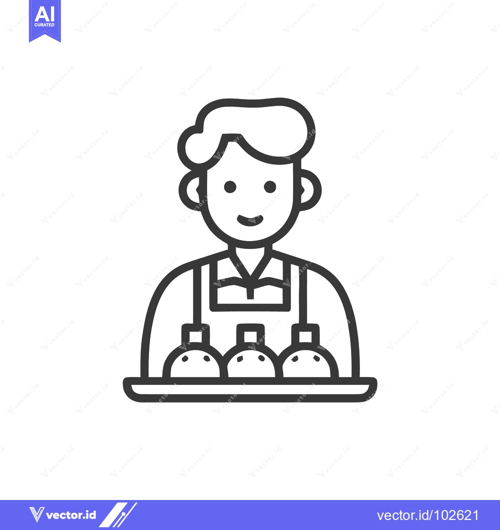 Premium Vector dari Smiling Baker or Chef Icon Holding Tray of Freshly Baked Buns, Simple