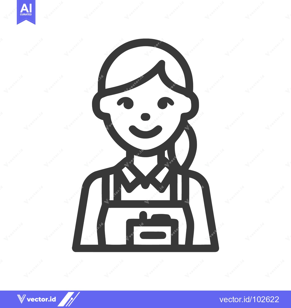 Premium Vector dari Smiling Female Service Worker Icon in Apron, Minimalist Line Art Avata