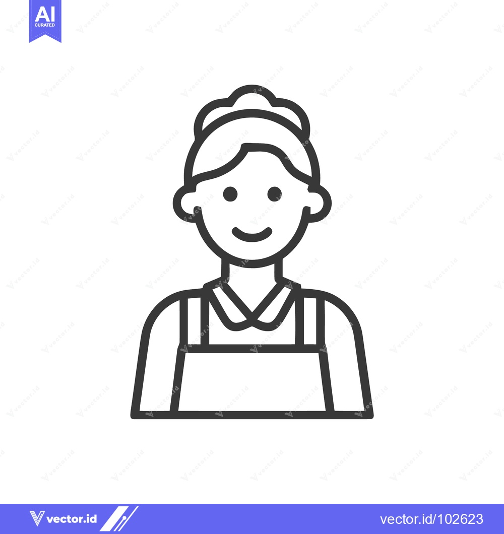 Premium Vector dari Smiling Woman in Apron Line Icon: Minimalist Service Worker Avatar for