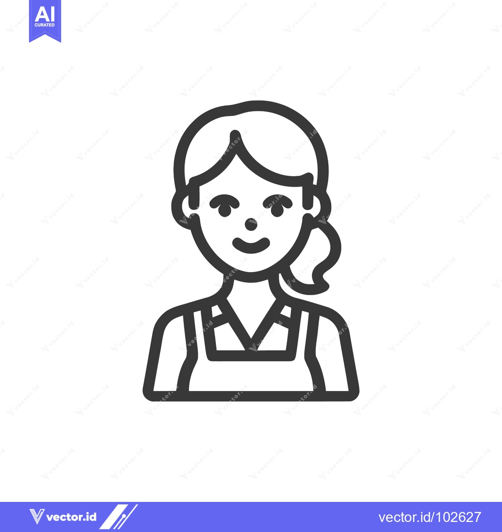 Premium Vector dari Minimalist Line Art Icon of Smiling Woman with Ponytail and Apron, Fri