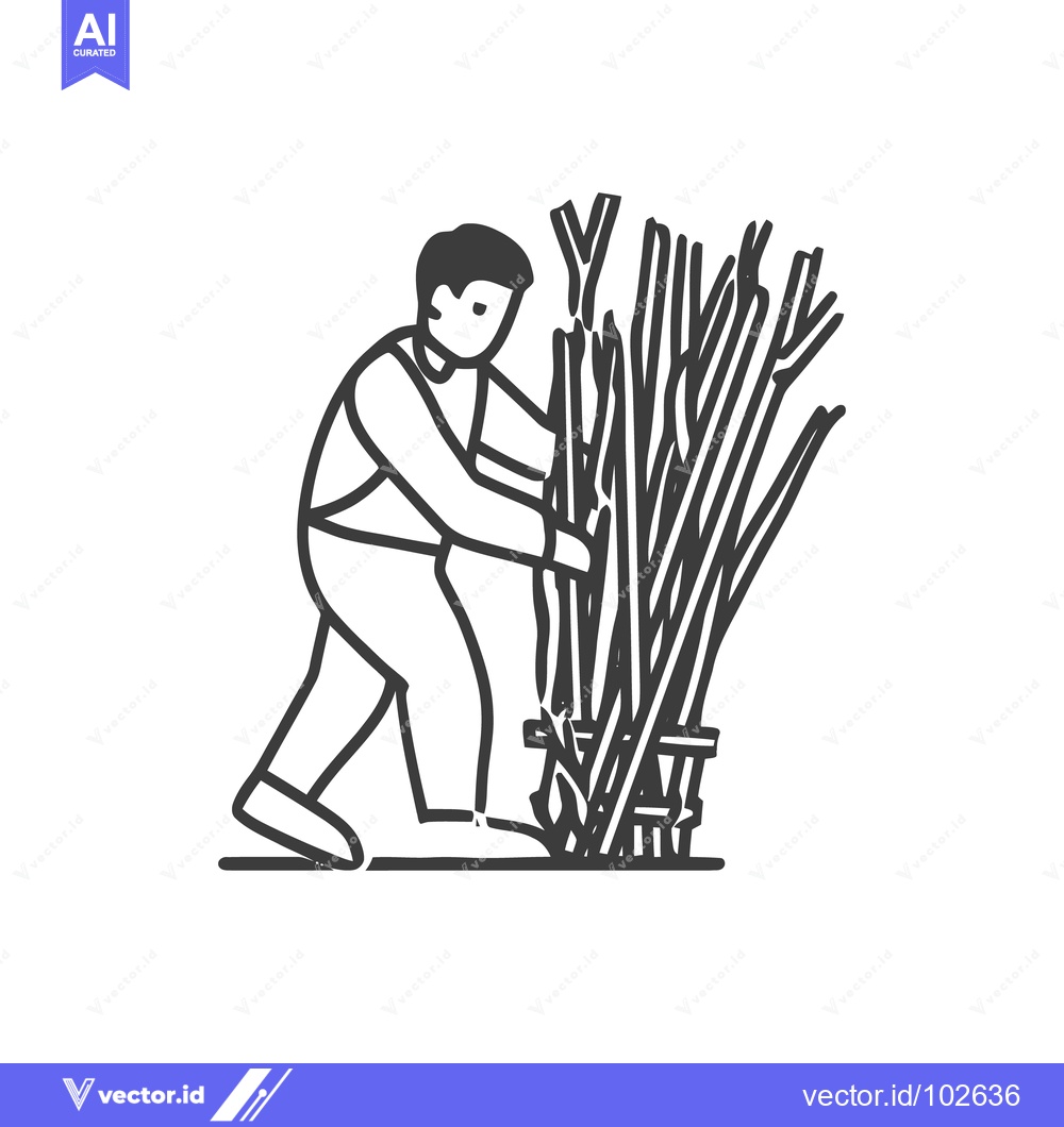 Premium Vector dari Monochrome Line Art Illustration of Man Gathering Firewood Sticks, Sim