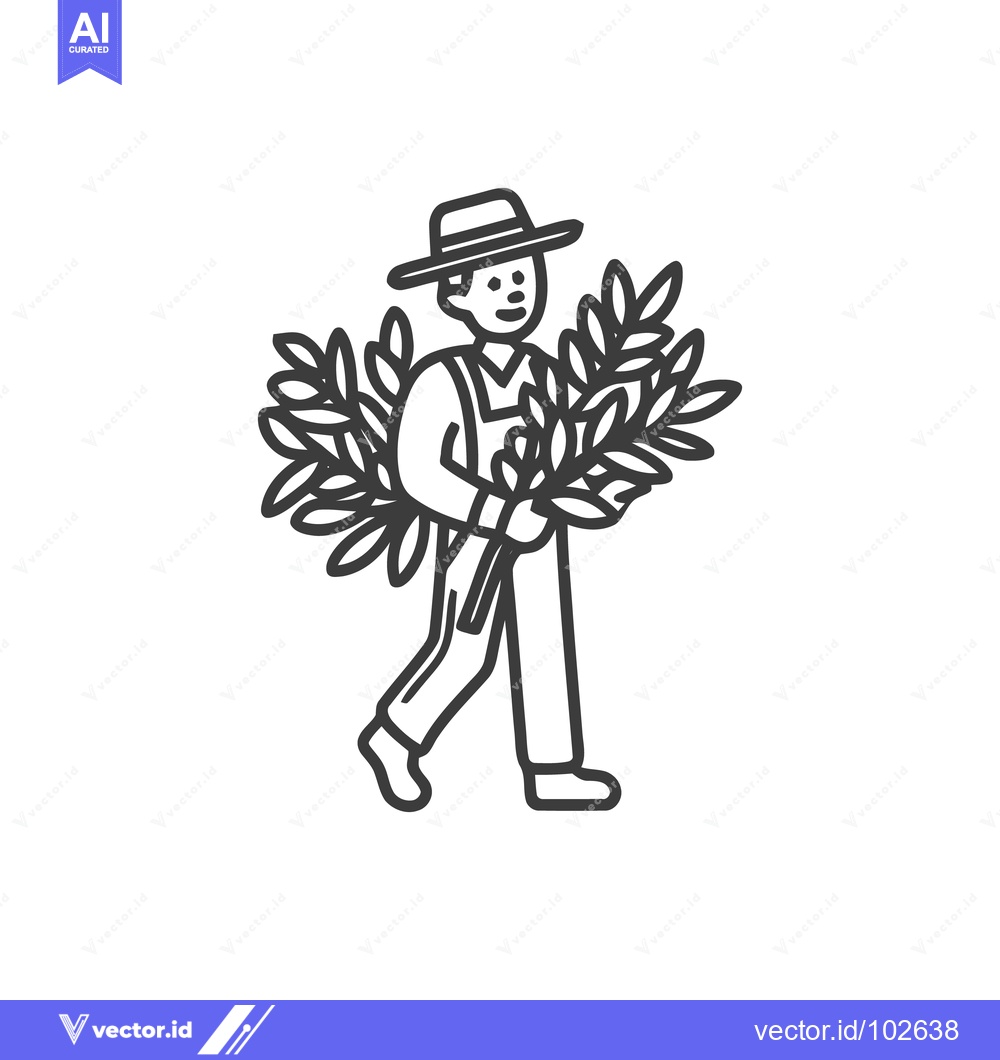 Premium Vector dari Minimalist Line Art Icon of Farmer Carrying Abundant Harvested Wheat S