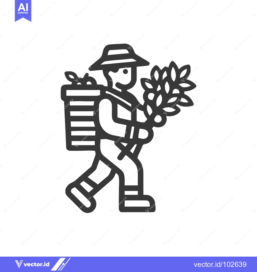 Premium Vector dari Stylized Farmer Icon with Harvested Crops and Backpack Basket in Monoc