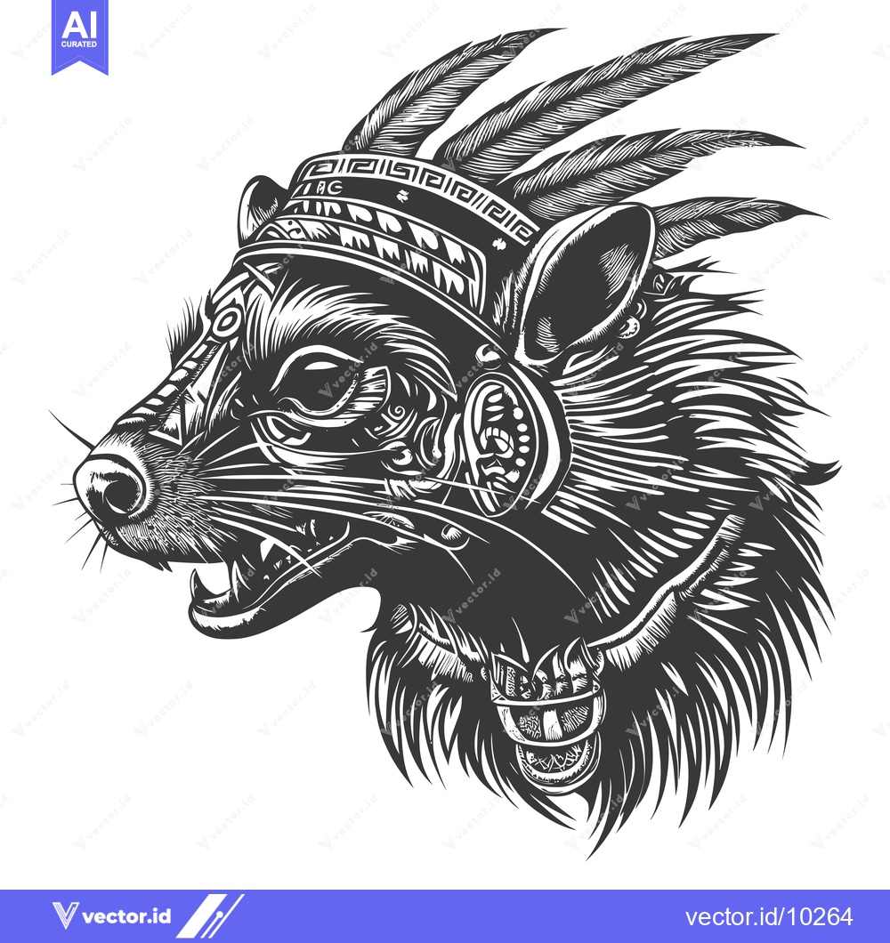 Premium Vector dari A Black and White Illustration of a Feathered and Ornamented Animal He