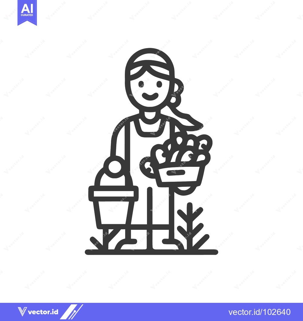 Premium Vector dari Minimalist Line Art Icon of Cheerful Female Gardener with Fresh Harves