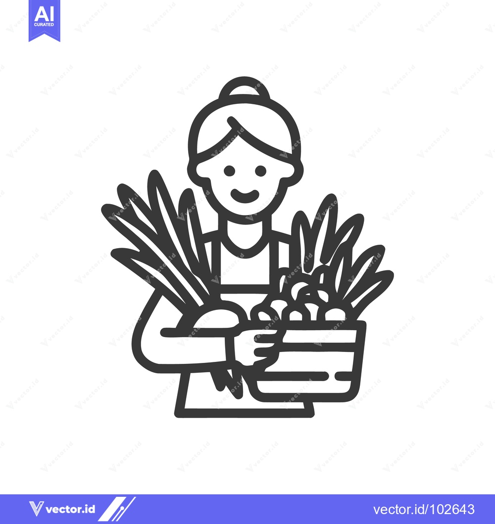 Premium Vector dari Smiling Woman Holding Fresh Harvest Vegetables in Basket Minimalist Li